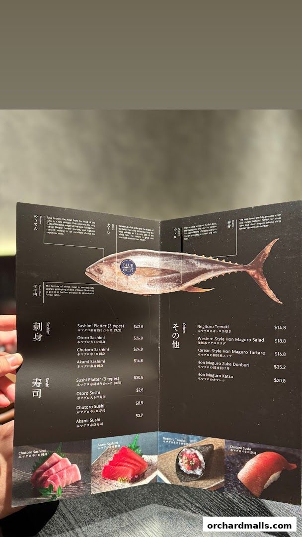A menu from Sen-Ryo featuring tuna sashimi and sushi dishes with prices.