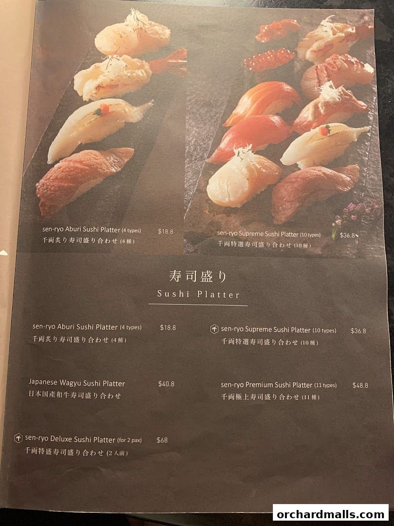 A menu showcasing various sushi platters with prices and descriptions.