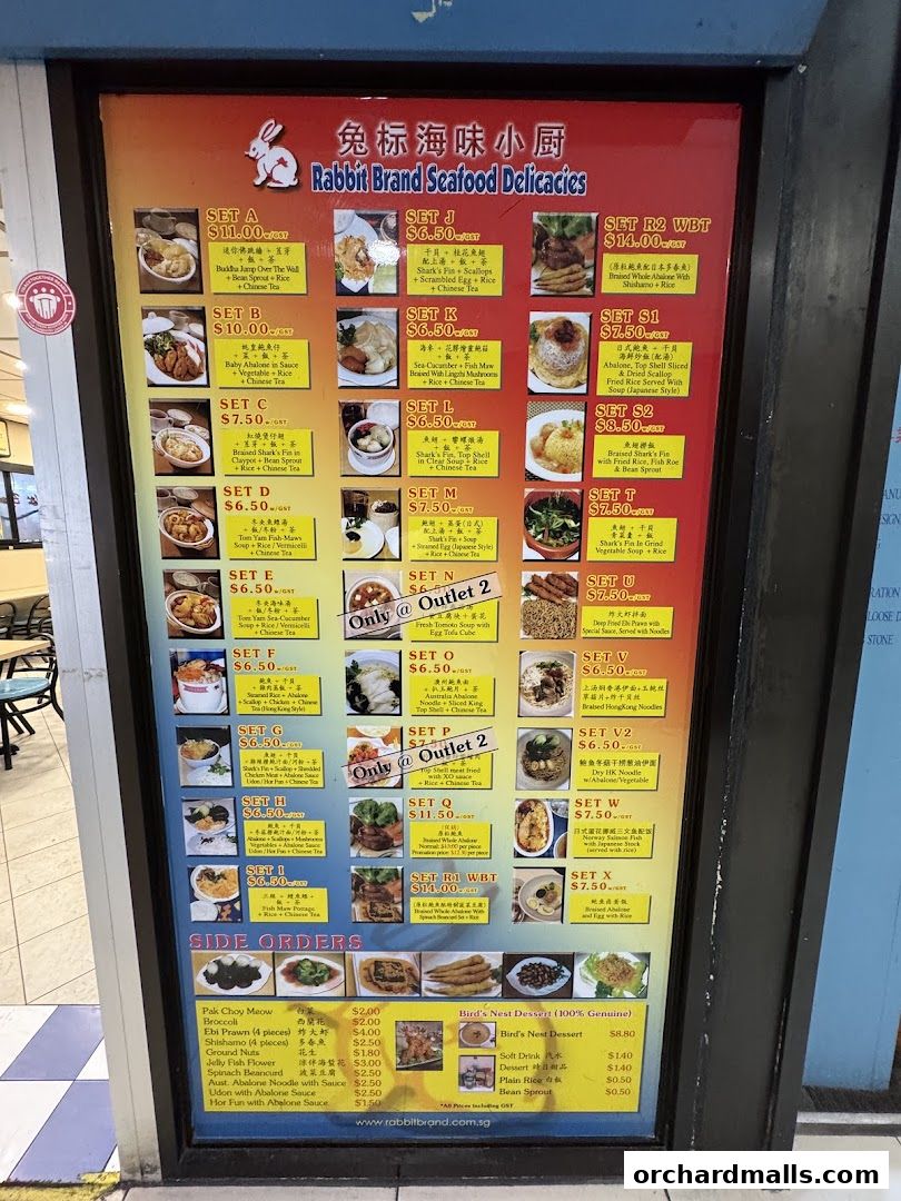 Menu page for Rabbit Brand Seafood Delicacies