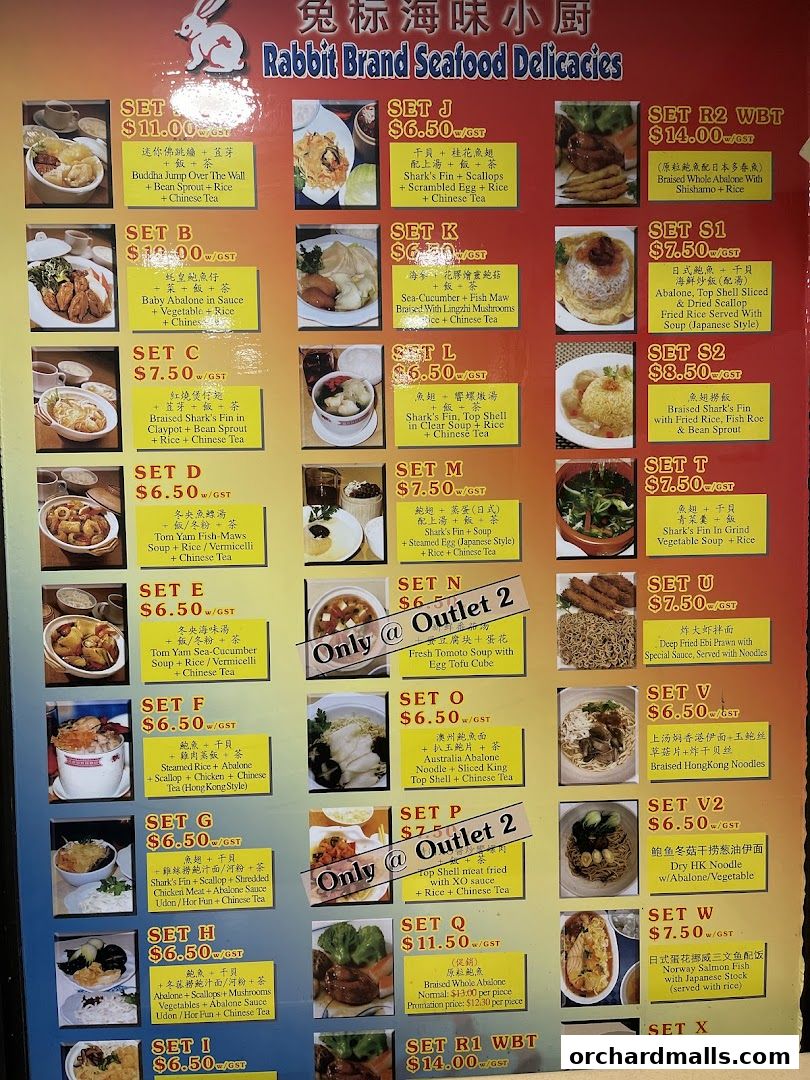 Menu page for Rabbit Brand Seafood Delicacies
