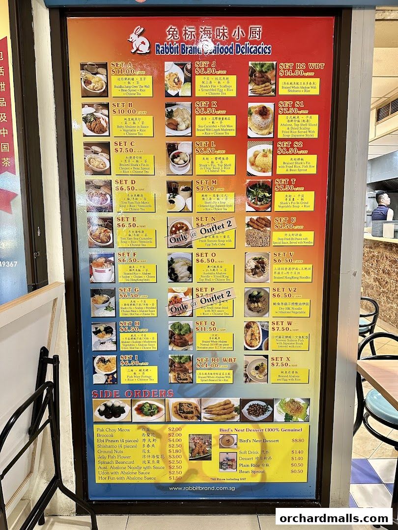 Menu page for Rabbit Brand Seafood Delicacies