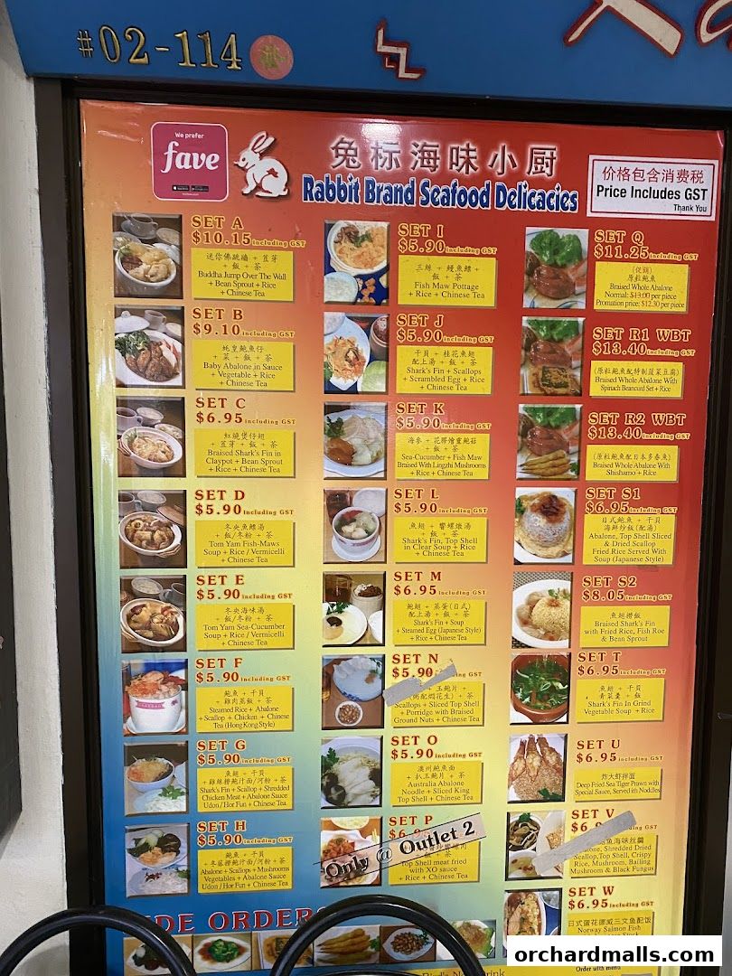 Menu page for Rabbit Brand Seafood Delicacies