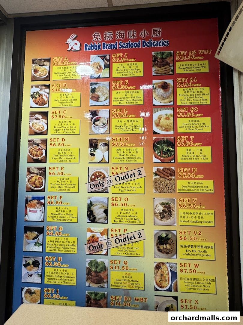 Menu page for Rabbit Brand Seafood Delicacies