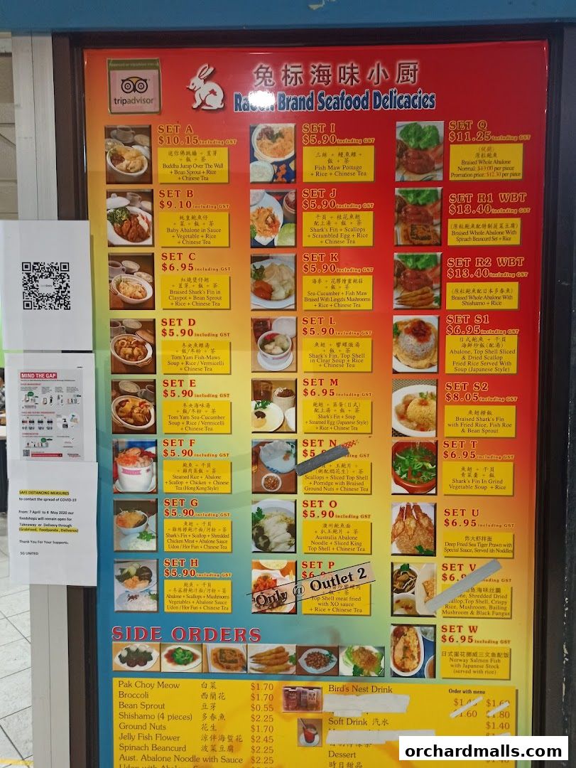 Menu page for Rabbit Brand Seafood Delicacies