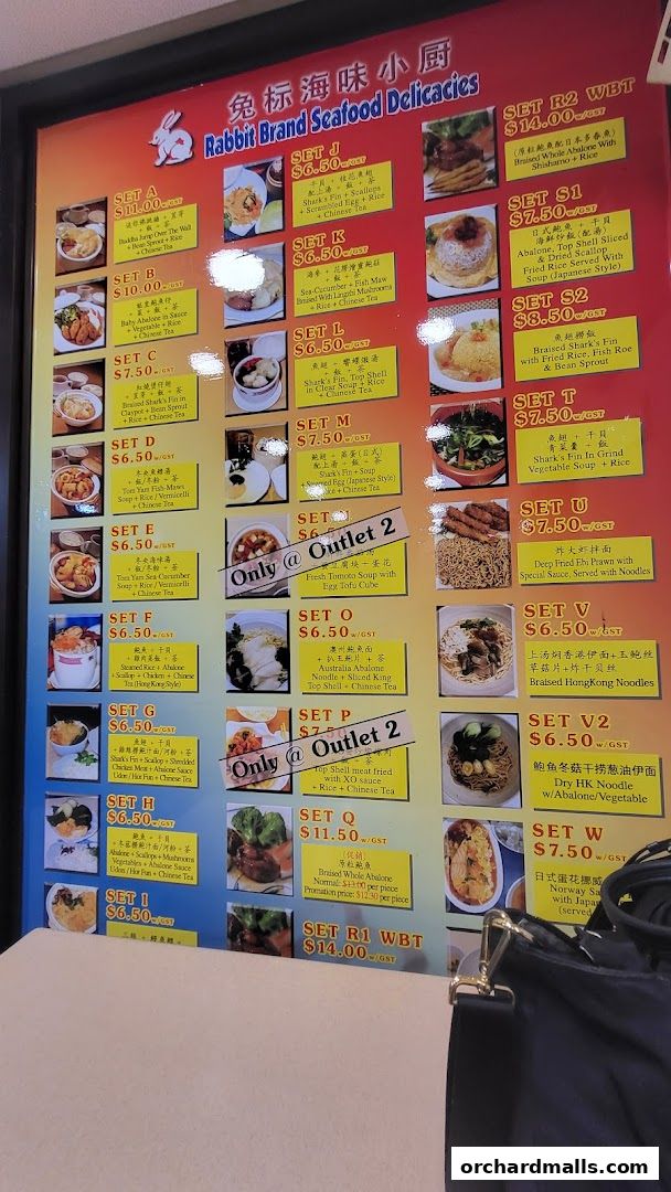 Menu page for Rabbit Brand Seafood Delicacies