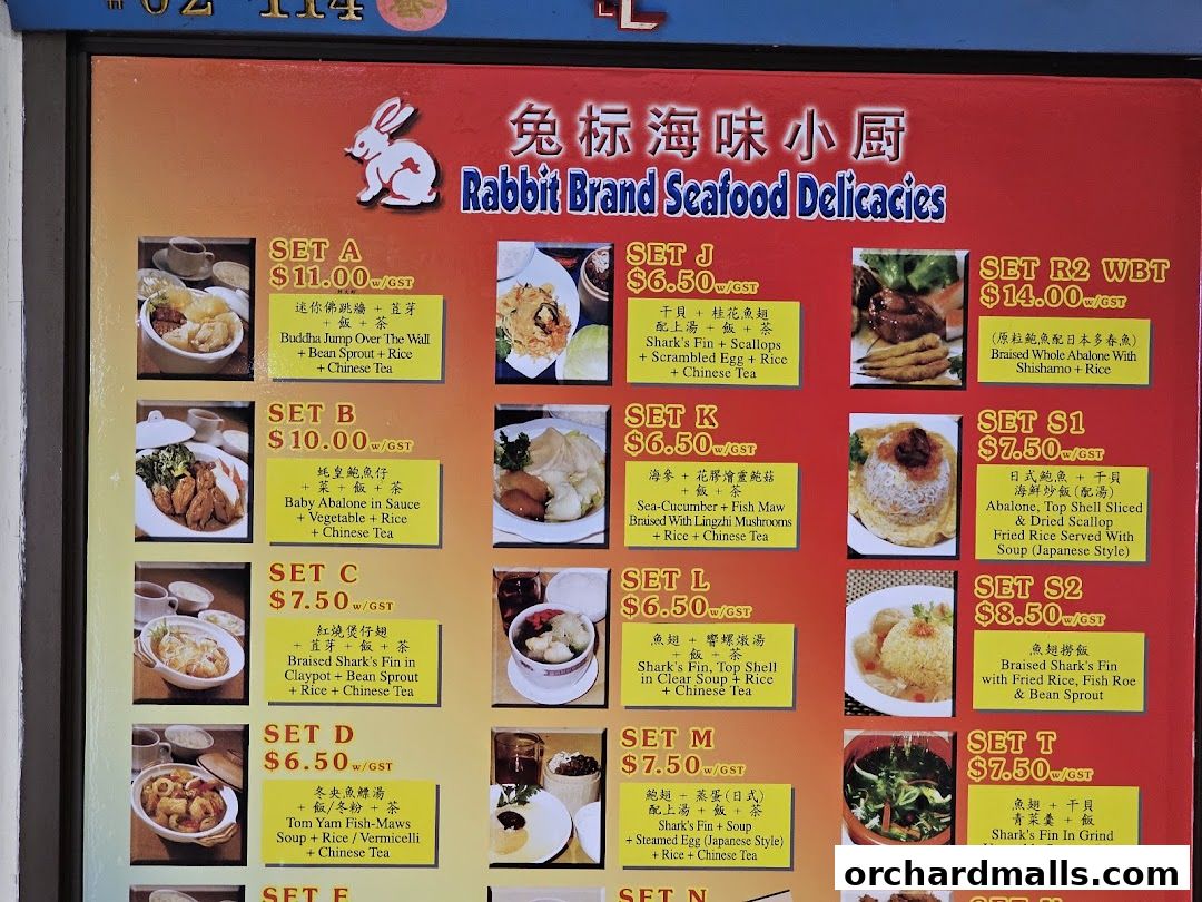 Menu page for Rabbit Brand Seafood Delicacies