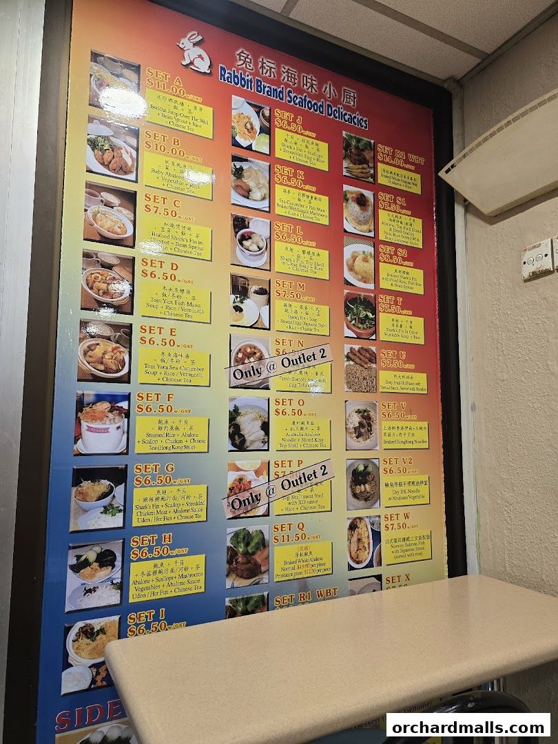 Menu page for Rabbit Brand Seafood Delicacies