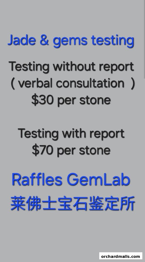Pricing for jade and gem testing services at Raffles GemLab.