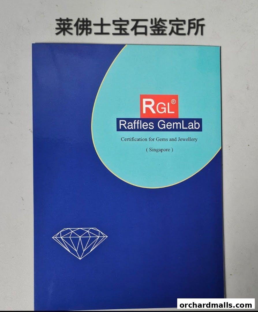 A brochure cover for Raffles GemLab, featuring their logo and gemstone certification services.