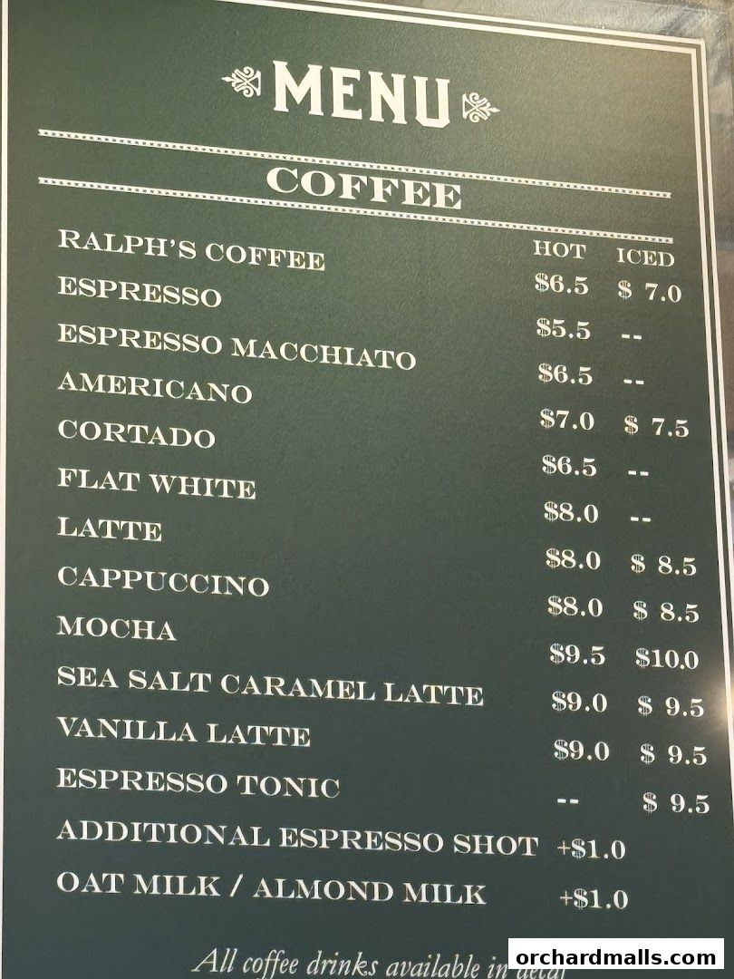 Menu page for Ralphs Coffee Shaw Centre