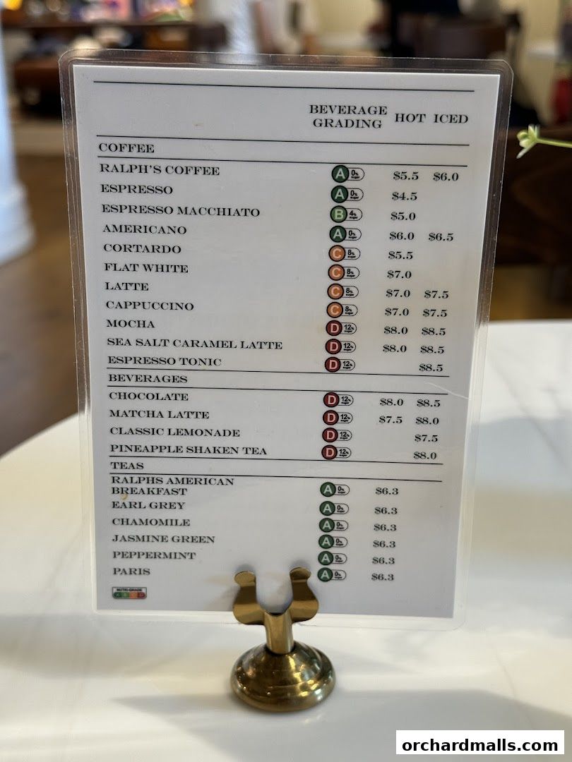 Menu page for Ralphs Coffee Shaw Centre