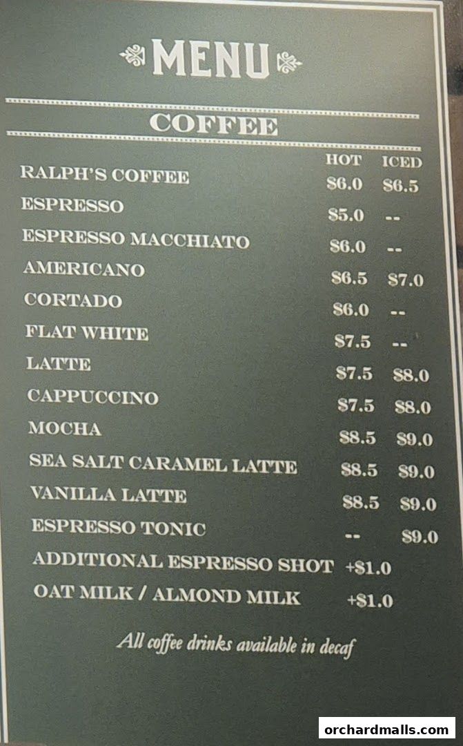 Menu page for Ralphs Coffee Shaw Centre