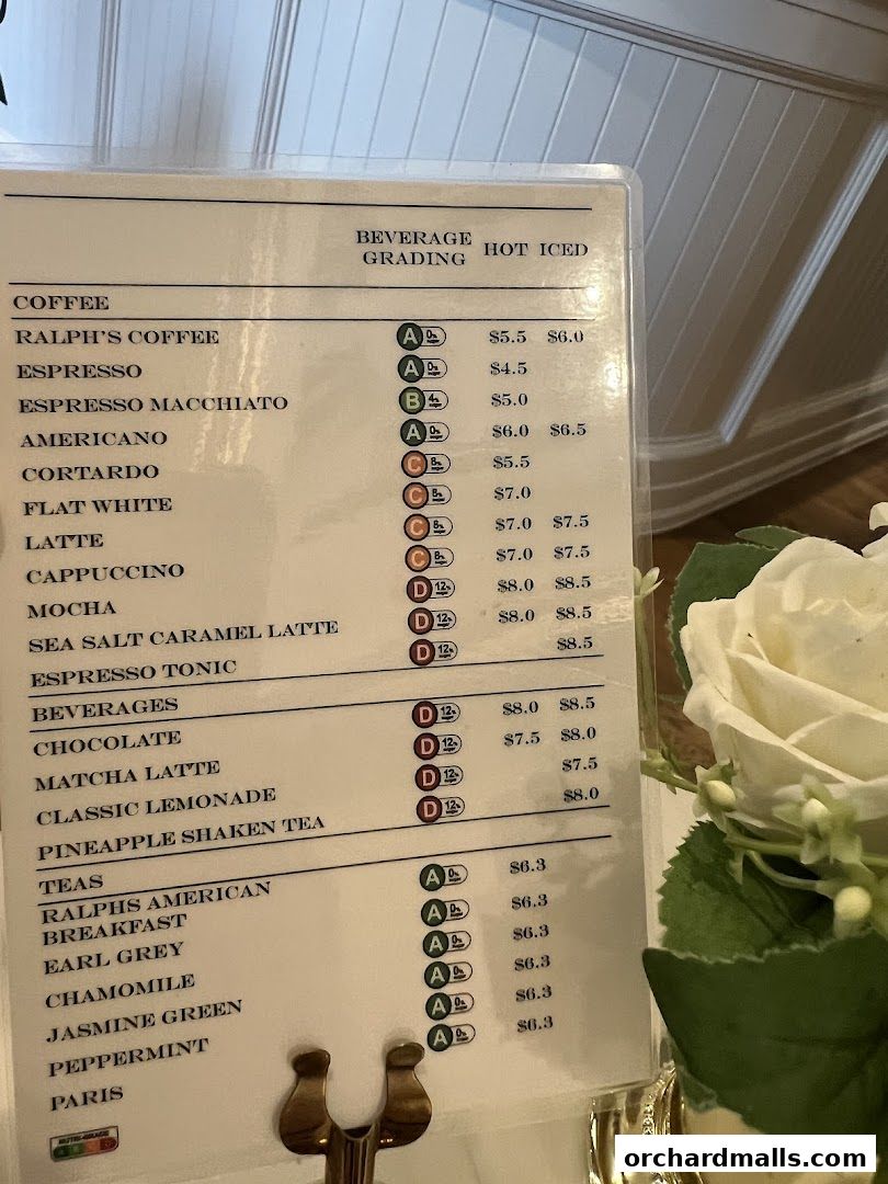 Menu page for Ralphs Coffee Shaw Centre