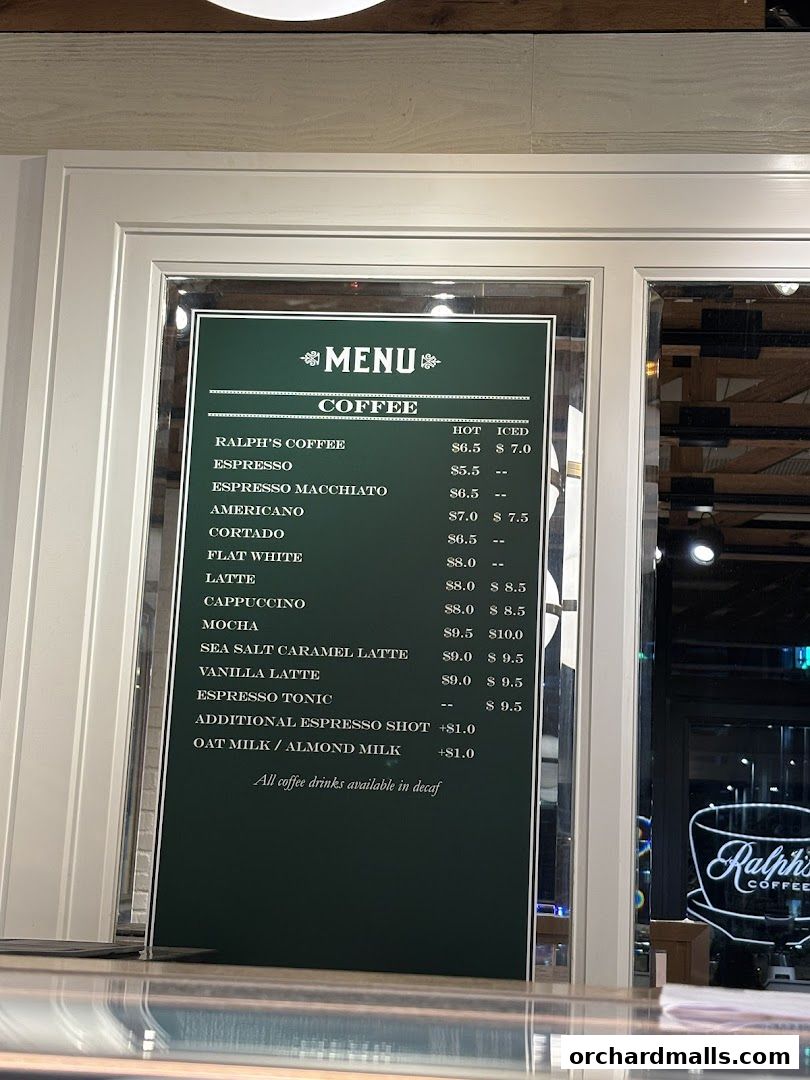 Menu page for Ralphs Coffee Shaw Centre