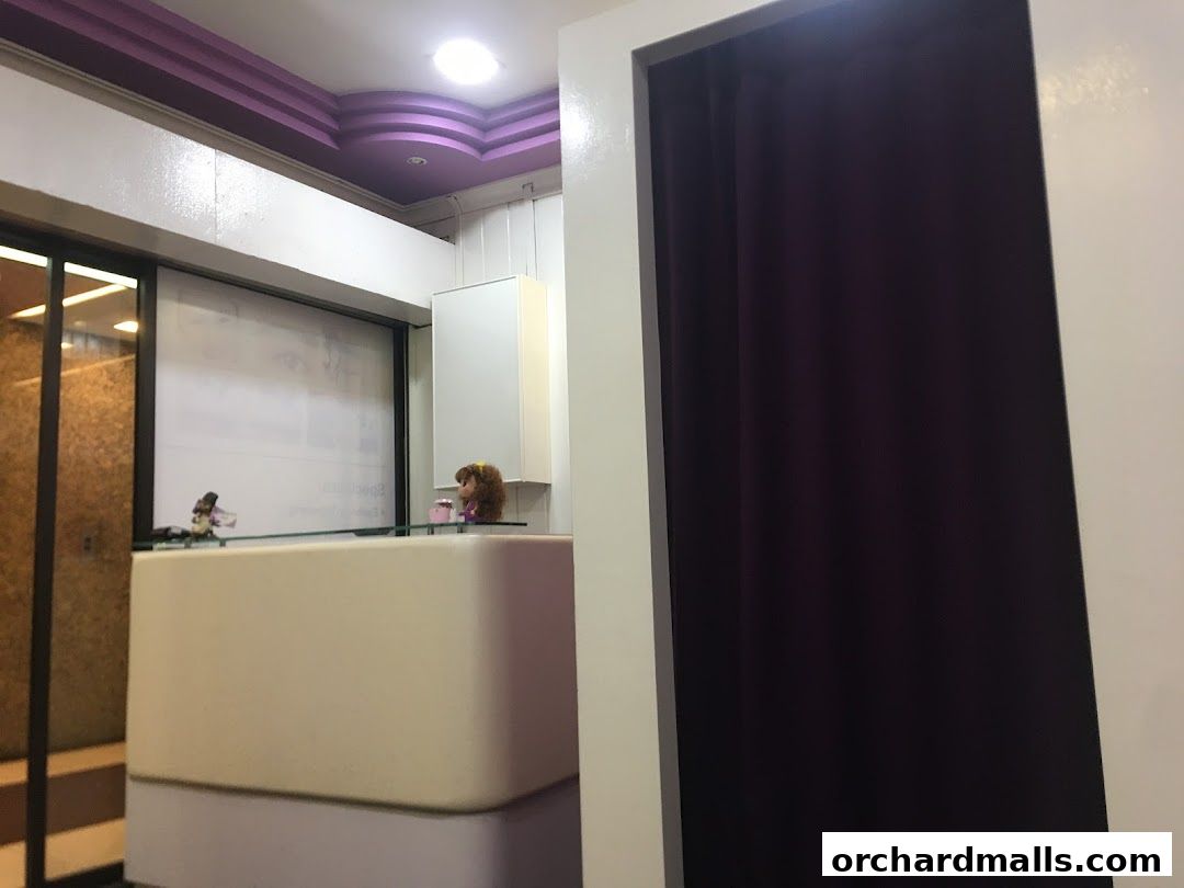 Interior view of Rebirth Aesthetics reception area with a counter and decorative elements.