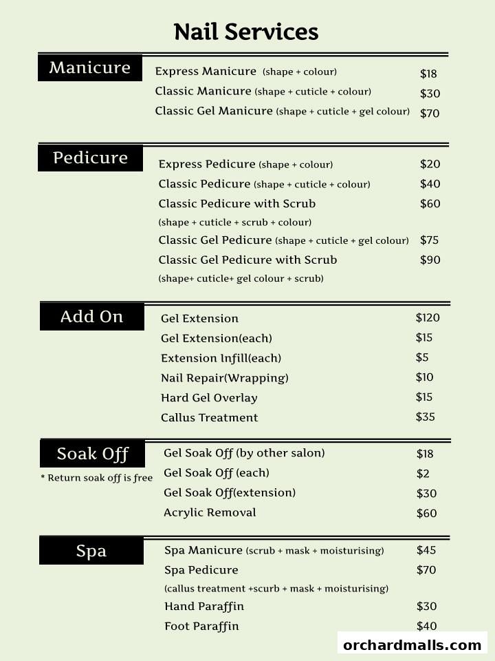 Menu page for RIRA BEAUTY- Korean Beauty Salon