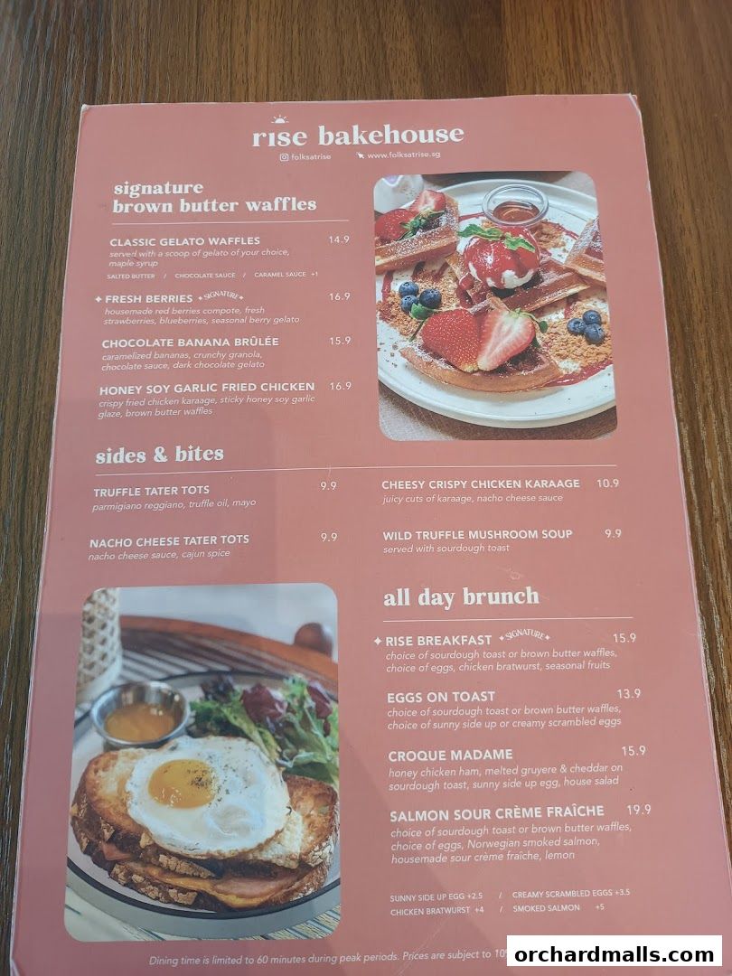 Menu page for Rise Bakehouse  TripleOne Somerset