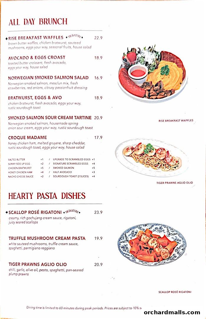 Menu page for Rise Bakehouse  TripleOne Somerset