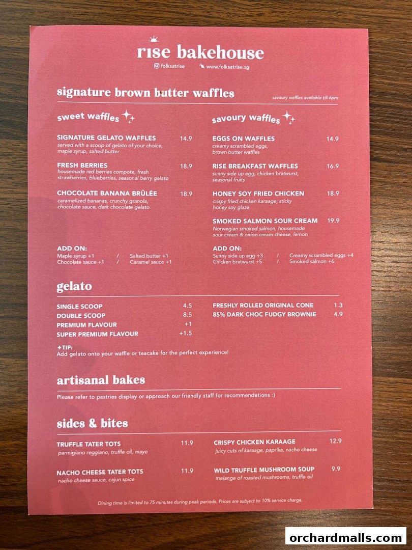 Menu page for Rise Bakehouse  TripleOne Somerset
