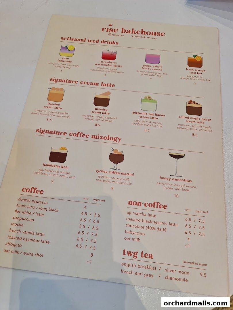 Menu page for Rise Bakehouse  TripleOne Somerset