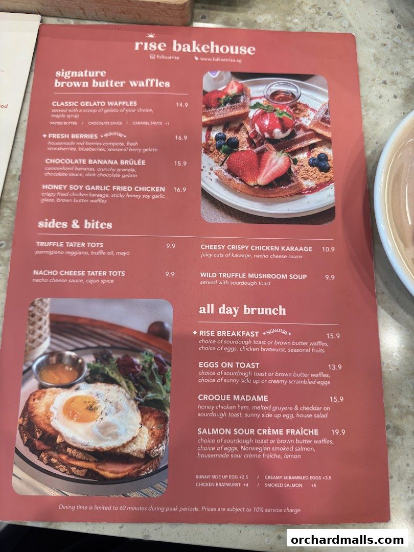 Menu page for Rise Bakehouse  TripleOne Somerset