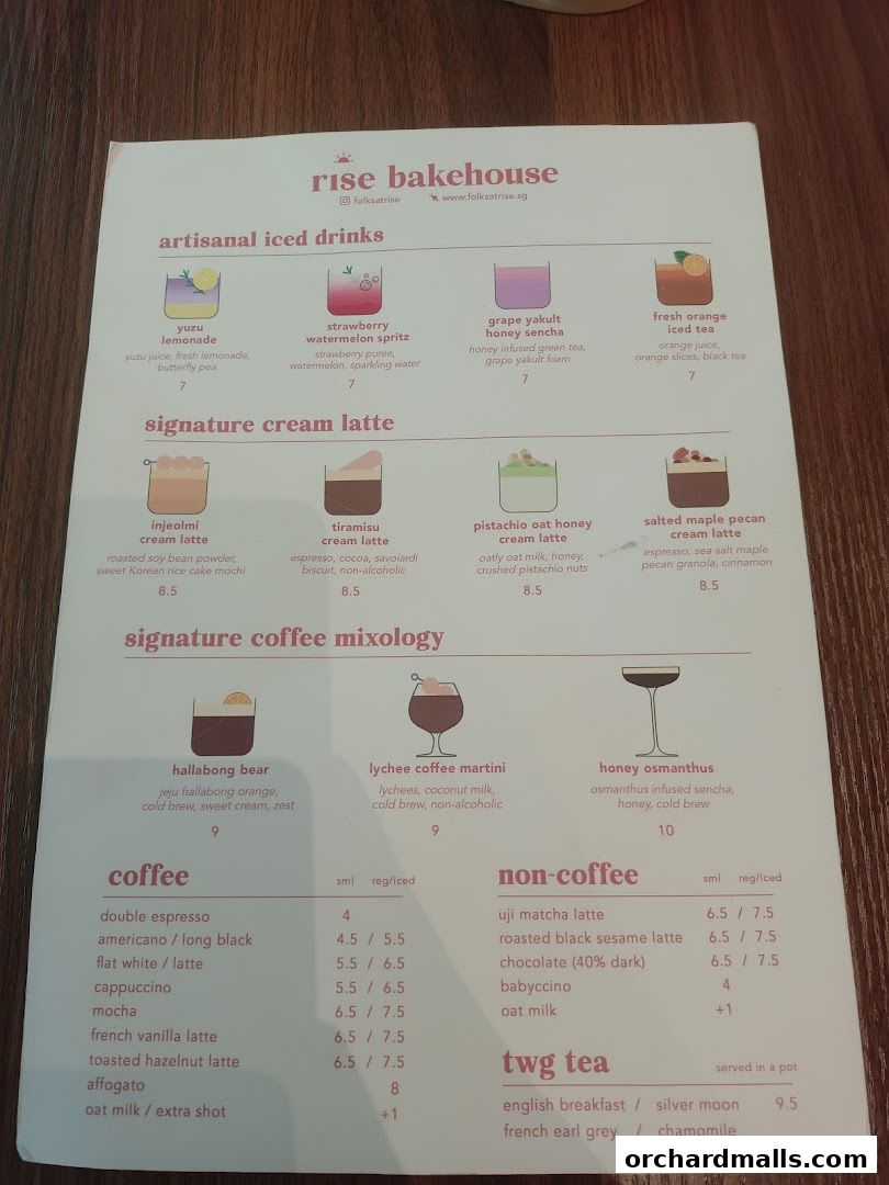 Menu page for Rise Bakehouse  TripleOne Somerset