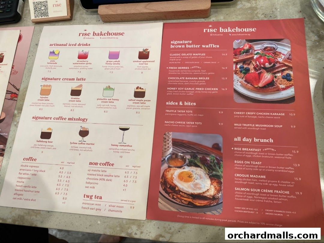 Menu page for Rise Bakehouse  TripleOne Somerset