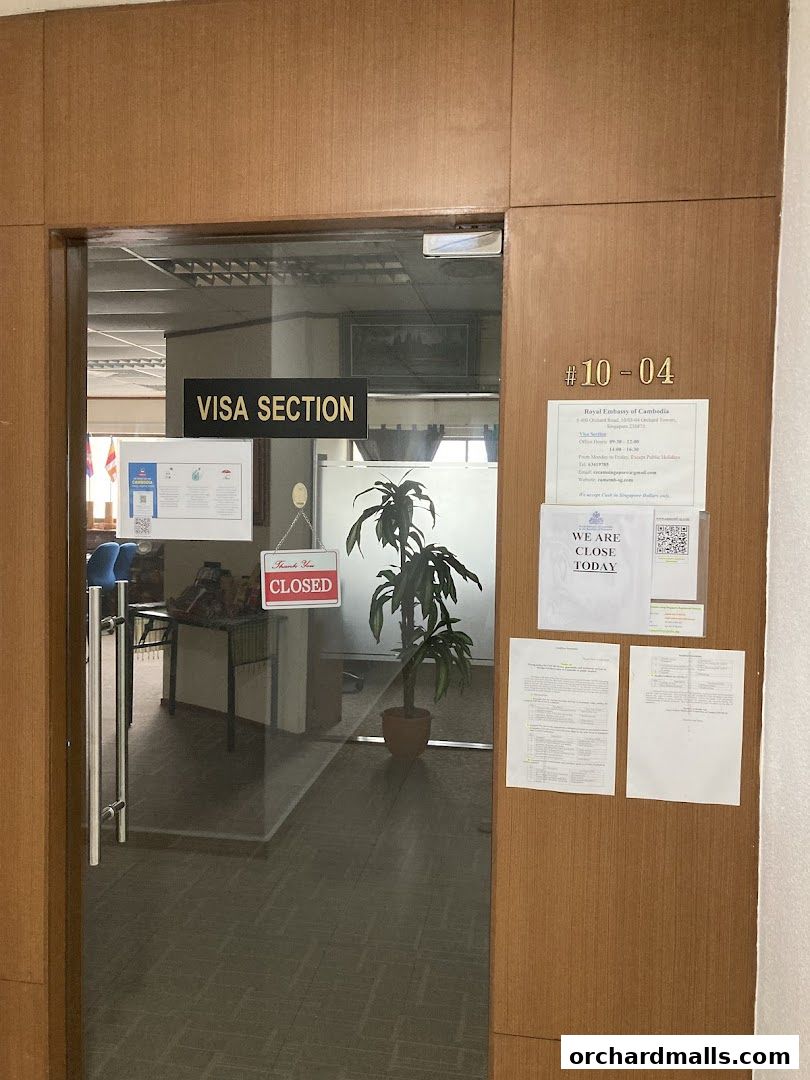 The entrance to the Visa Section of the Royal Embassy of Cambodia, marked as closed.