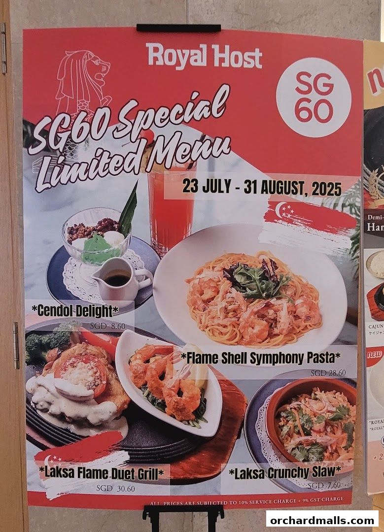 A menu for Royal Host's SG60 Special Limited Menu, featuring various dishes.