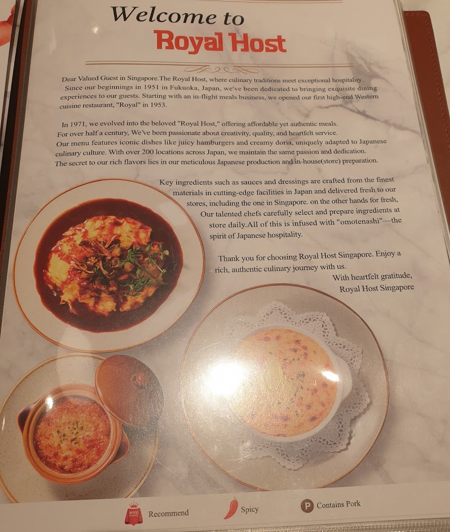 Menu page for Royal Host Takashimaya S.C.
