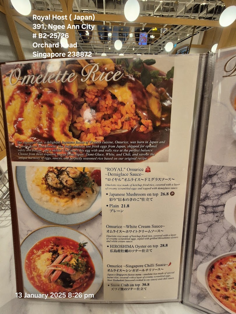 Menu page for Royal Host Takashimaya S.C.