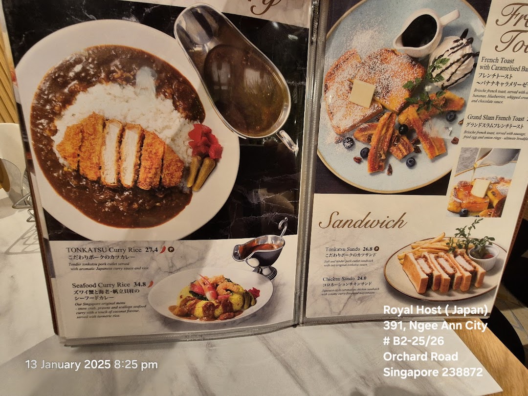 Menu page for Royal Host Takashimaya S.C.