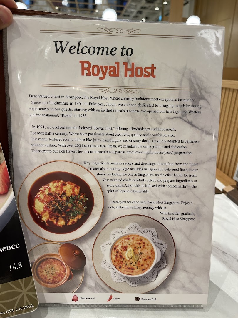 Menu page for Royal Host Takashimaya S.C.