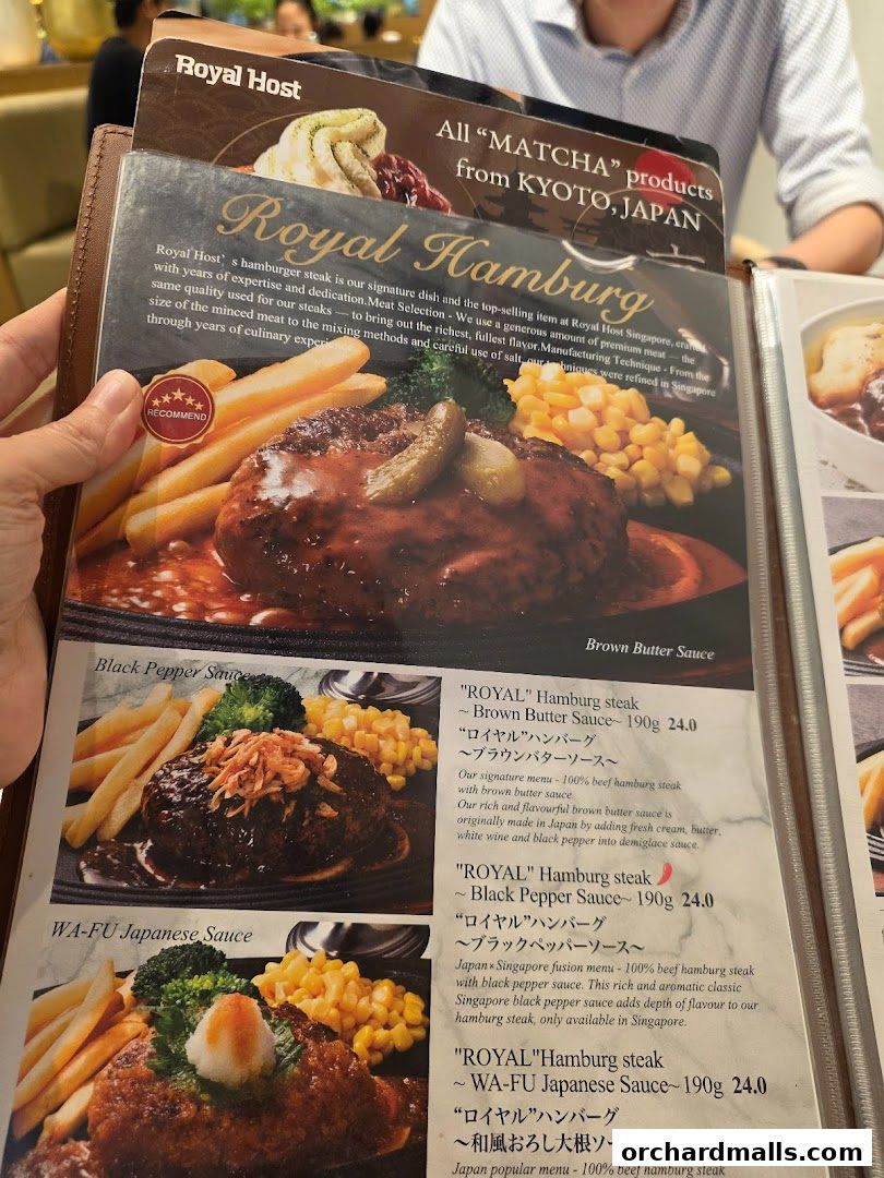 A menu from Royal Host featuring their signature Royal Hamburg steak dishes.