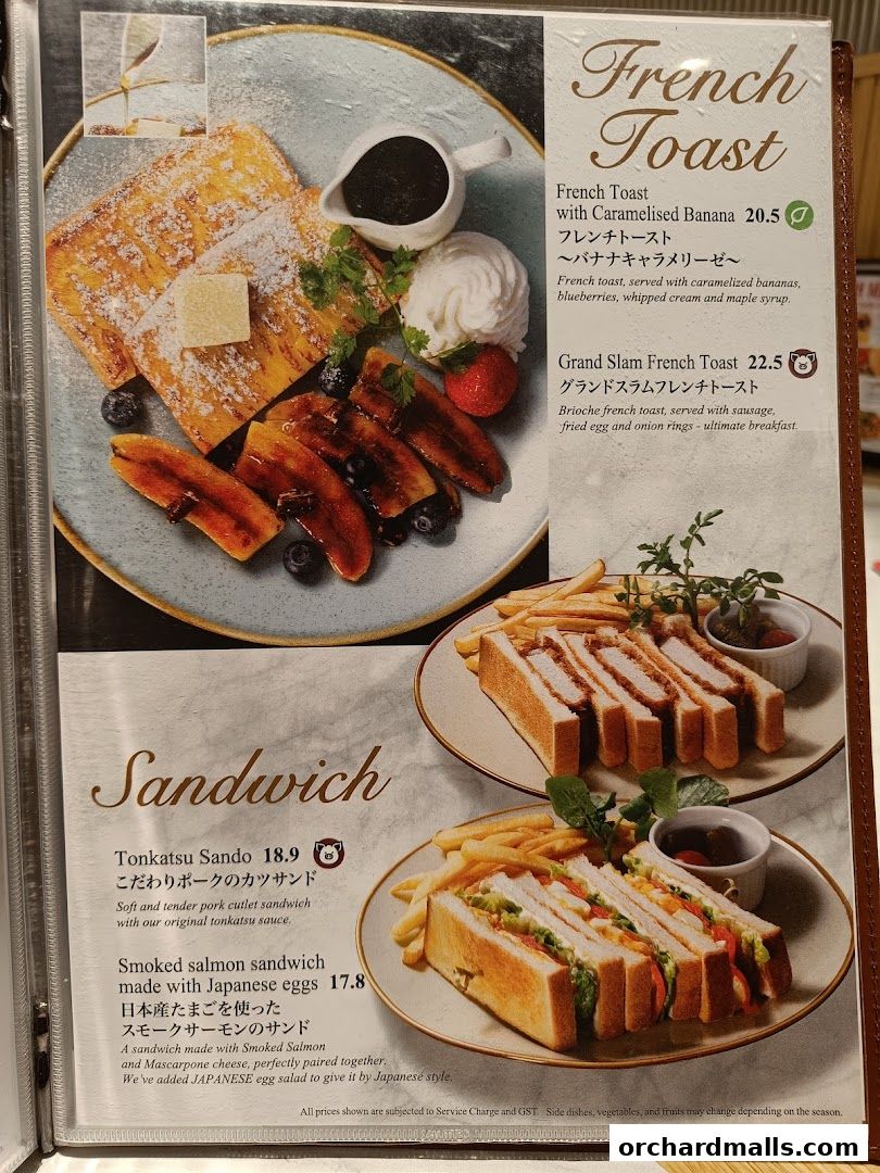 A menu showcasing delicious French toast and sandwich options with enticing descriptions.