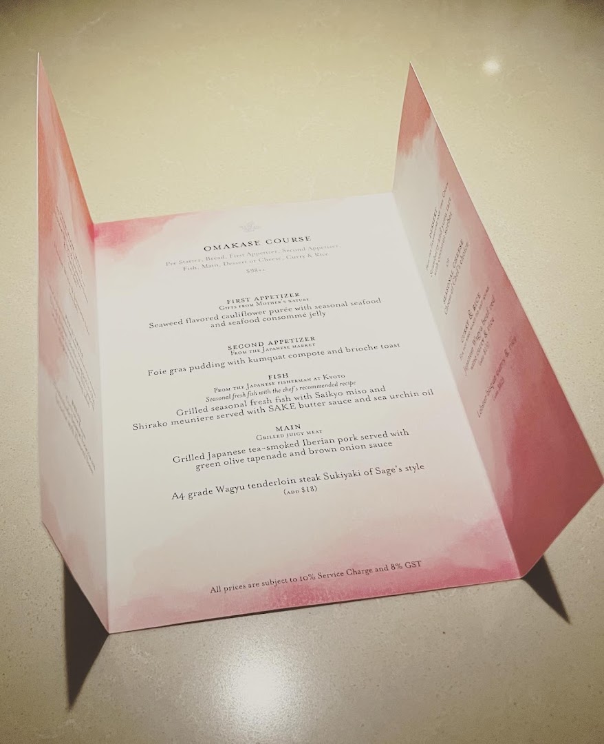 Menu page for Sage by Yasunori Doi