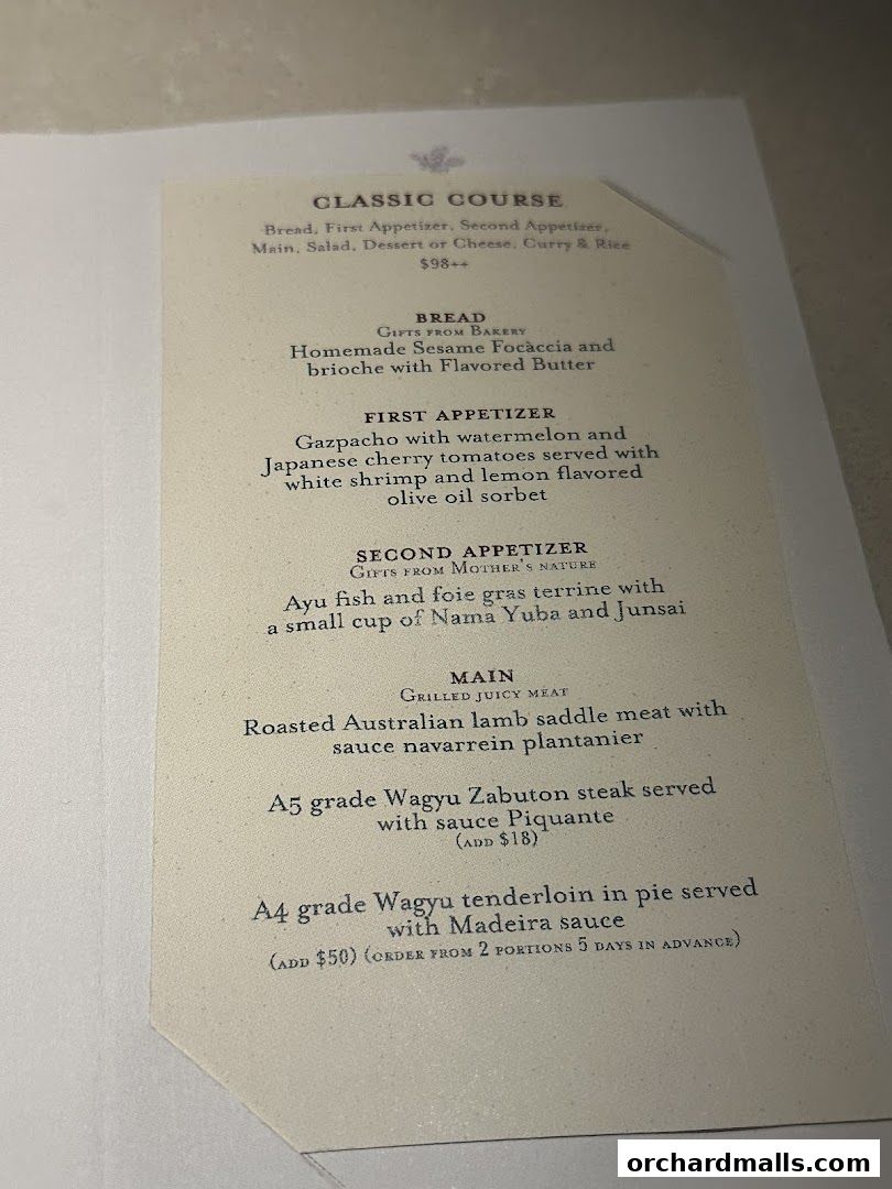A menu for the 'Classic Course' at Sage by Yasunori Doi, featuring multiple courses.
