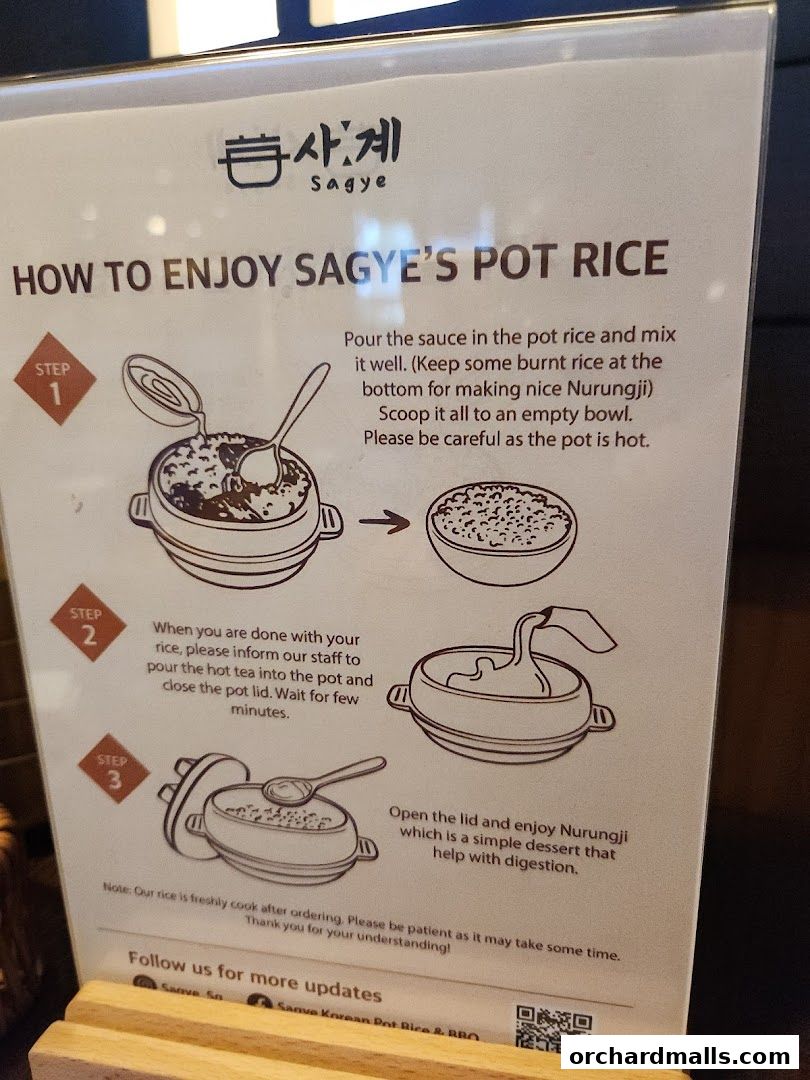 Instructions on how to enjoy Sagye's Pot Rice, including making Nurungji.