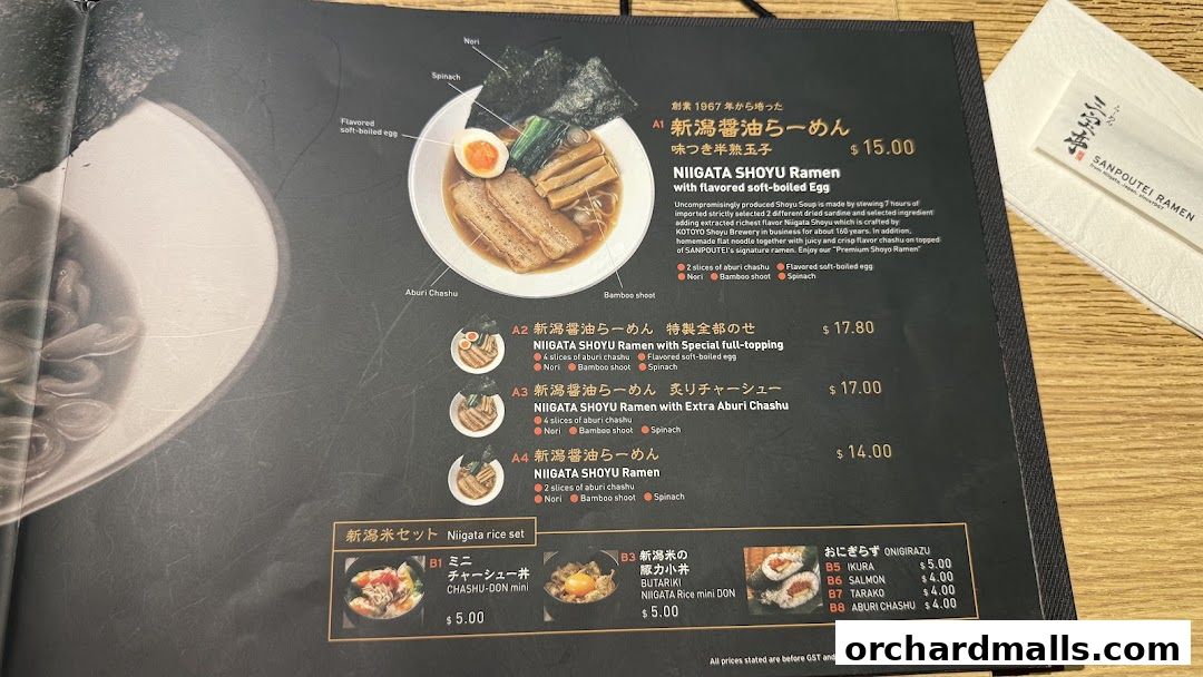 Menu page for Sanpoutei Ramen, Shaw House