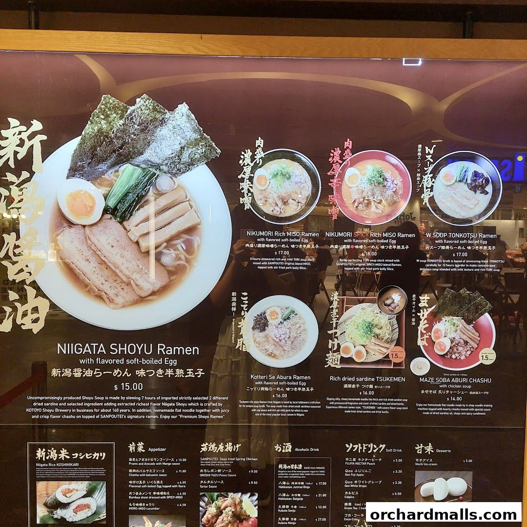 Menu page for Sanpoutei Ramen, Shaw House