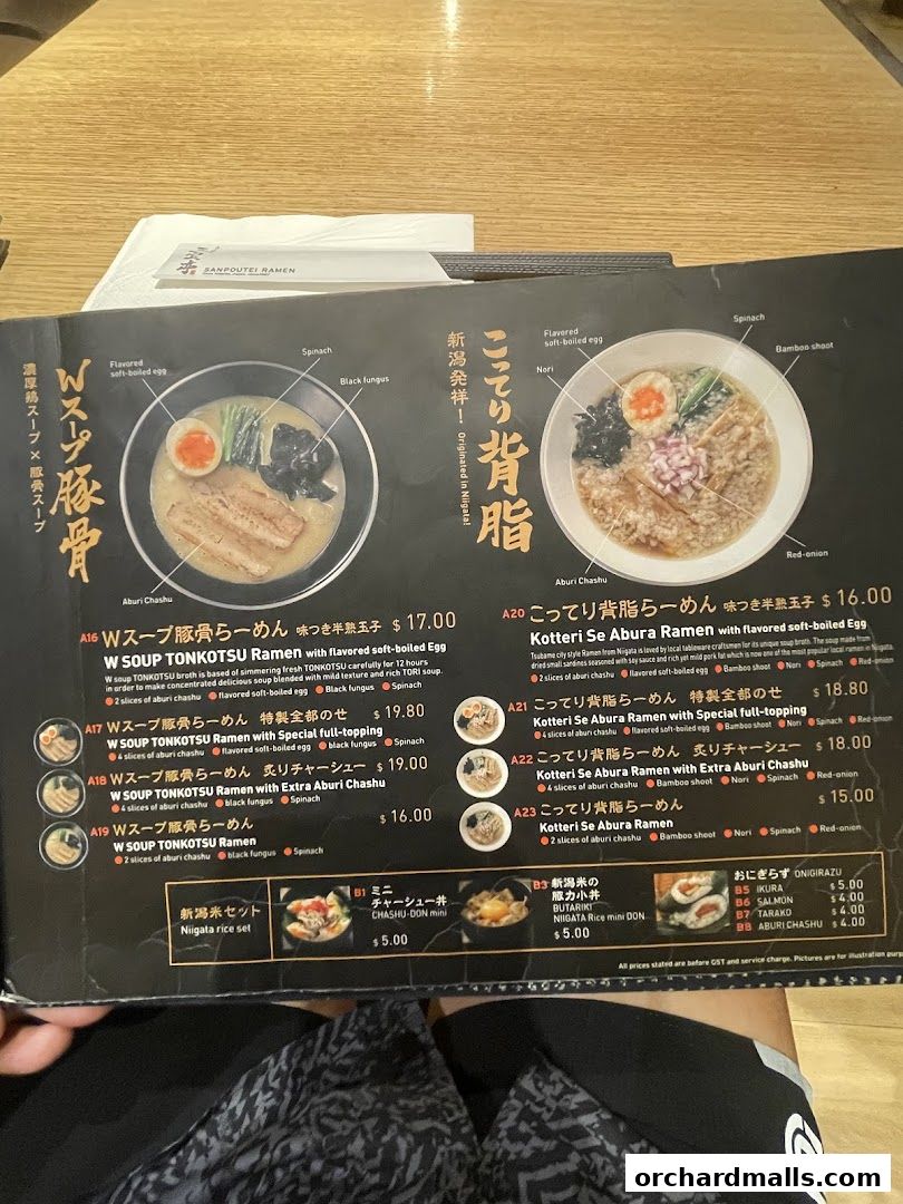 Menu page for Sanpoutei Ramen, Shaw House