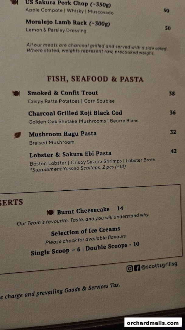 Menu page for Scotts Grill