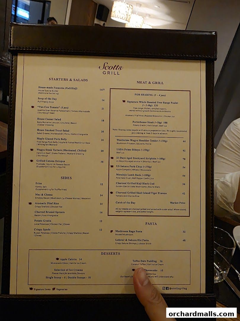 Menu page for Scotts Grill