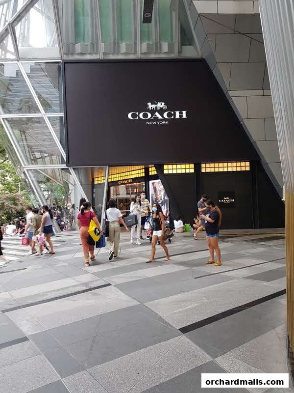 People walk past the Coach New York store entrance on a sunny day.