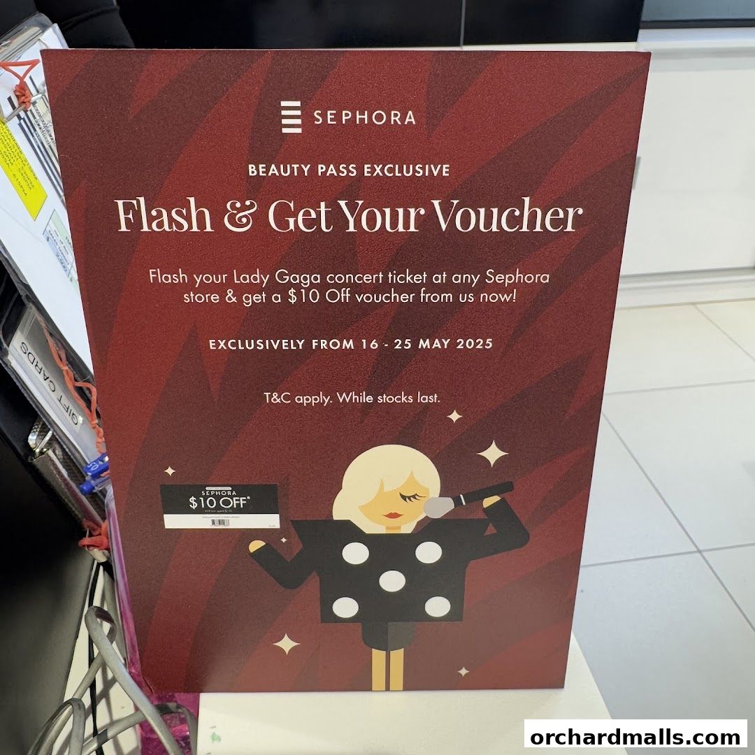 Sephora promotion for a $10 off voucher with a Lady Gaga concert ticket.