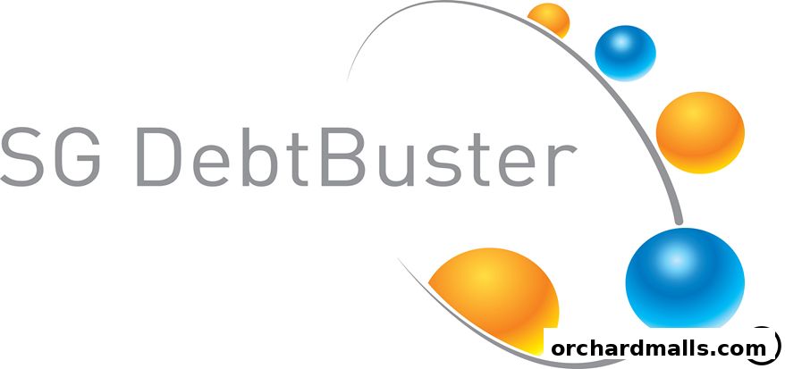 The logo for SG Debt Buster features the company name with colorful spheres.
