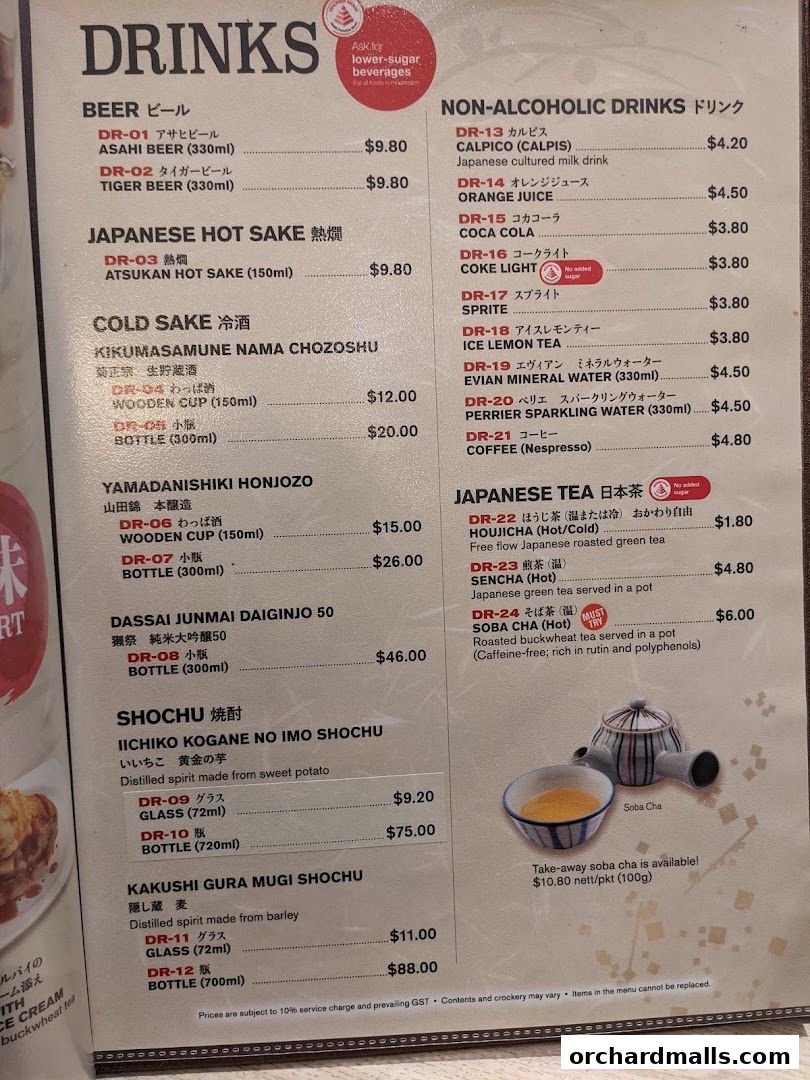 Menu page for Shimbashi Soba, 新橋そば