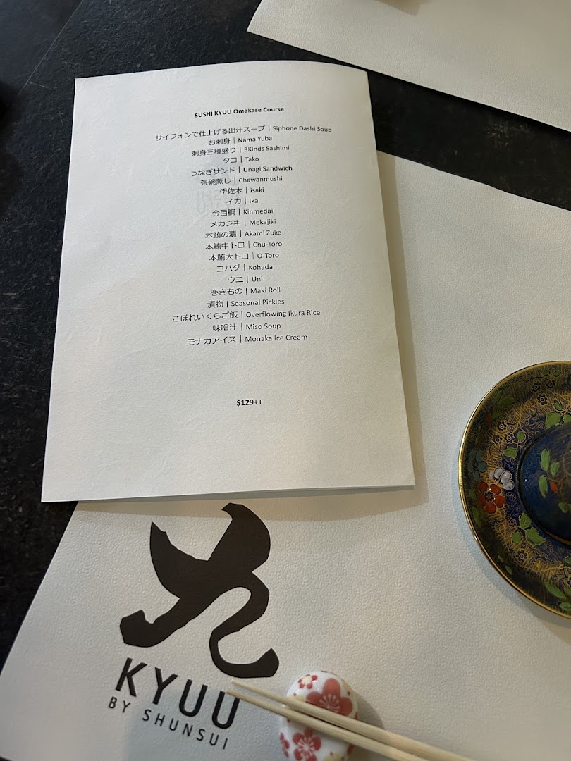 Menu page for 寿司 九  Sushi Kyuu By Shunsui