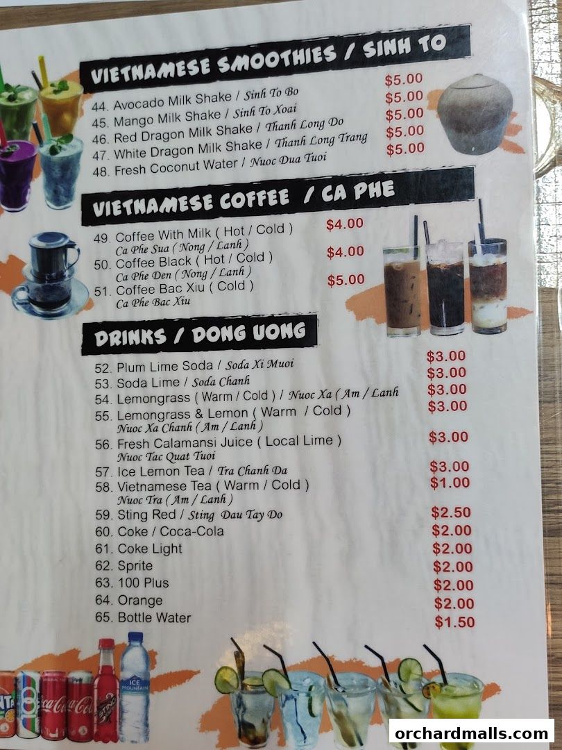 Menu page for Signs A Taste of Vietnam Pho