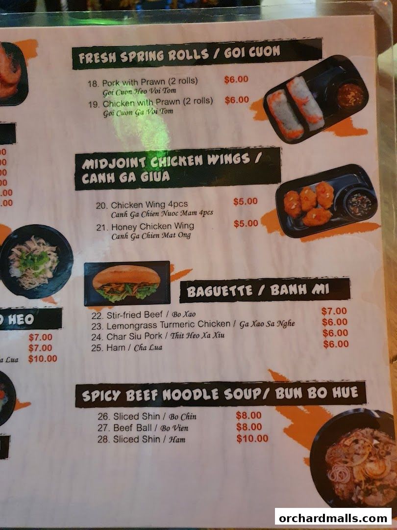 Menu page for Signs A Taste of Vietnam Pho